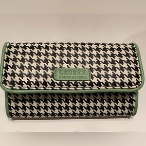 Lauren Ralph Lauren Black and White Houndstooth Wallet with Green Edge